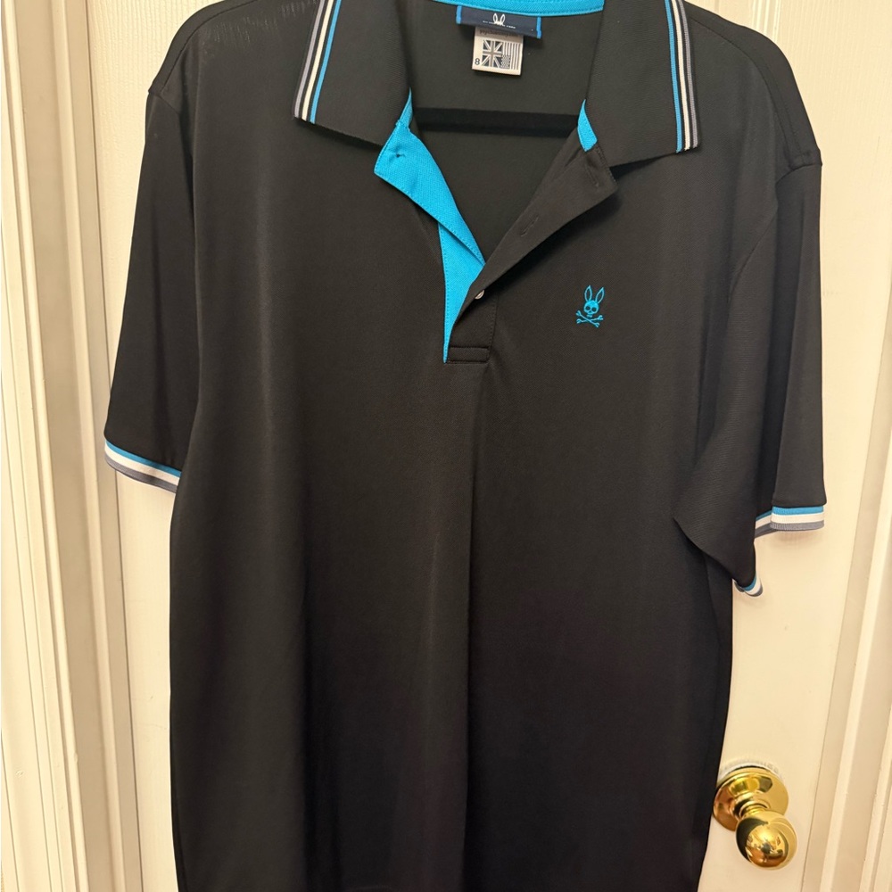 Psycho Bunny Black and Blue Polo Shirt with Turquoise Accents